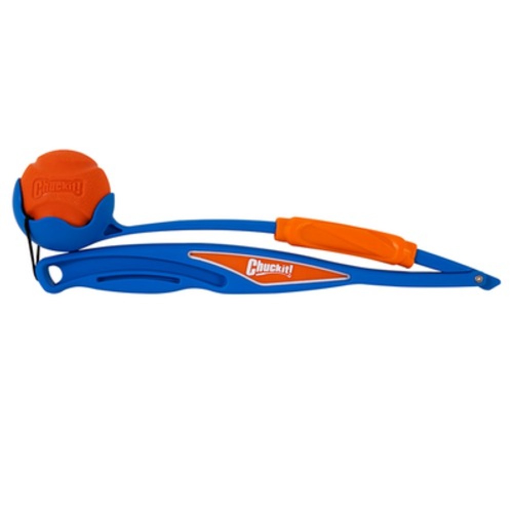 Chuckit! Fetch & Fold 25M Launcher Dog Toy Blue Orange 25 inch Rubber Ball